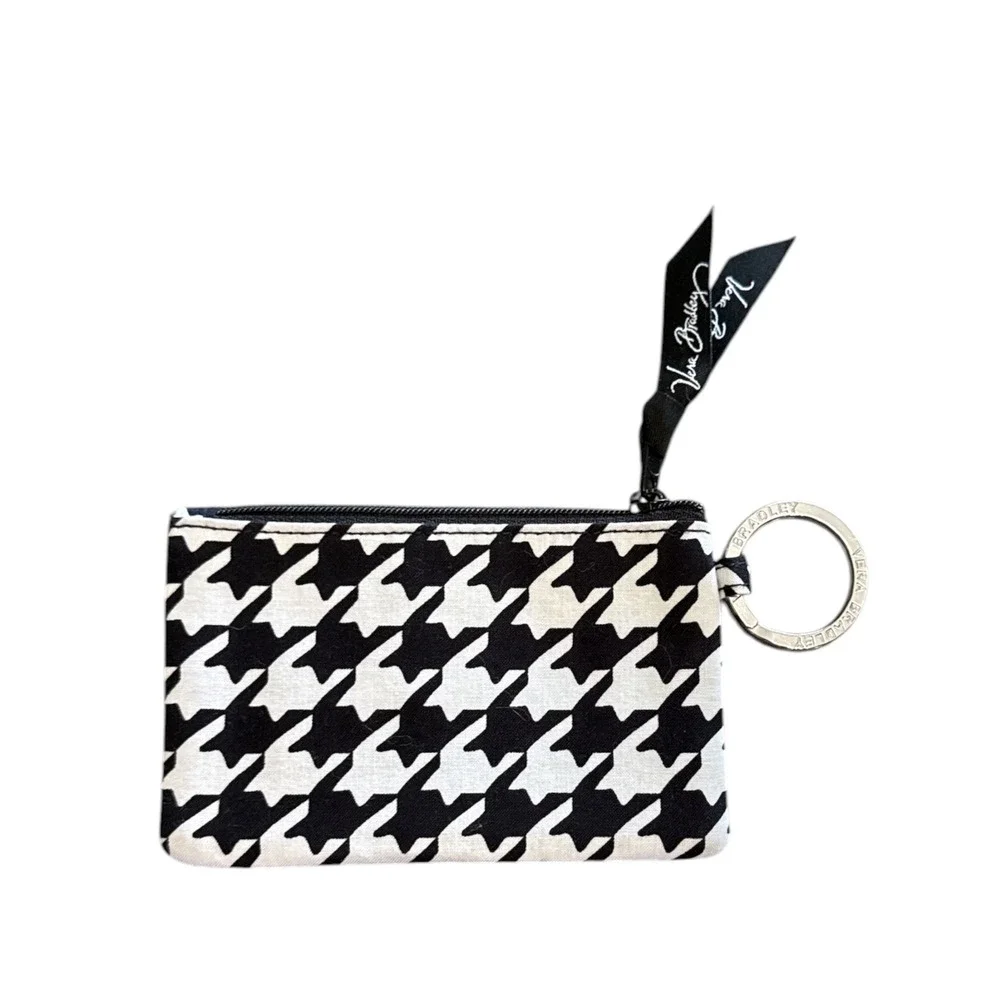 Vera Bradley Zip ID Case Wallet Keychain Midnight Houndstooth Quilted Cotton
